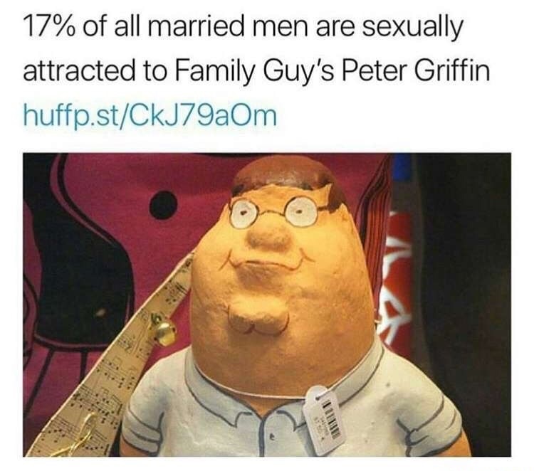 funny meme of human behavior - 17% of all married men are sexually attracted to Family Guy's Peter Griffin huffp.stCkJ79aOm 11