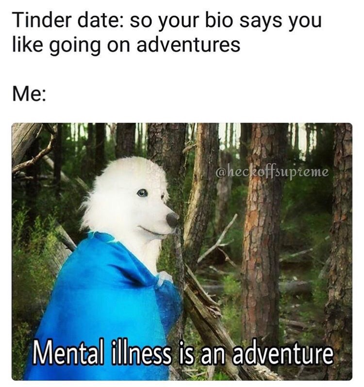 mental health memes - Tinder date so your bio says you going on adventures Me checkoffsupreme Mental illness is an adventure