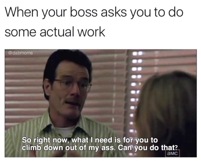 workplace memes - When your boss asks you to do some actual work So right now, what I need is for you to climb down out of my ass. Can you do that?
