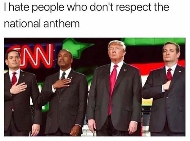 trump not putting hand over heart for national anthem - Thate people who don't respect the national anthem En