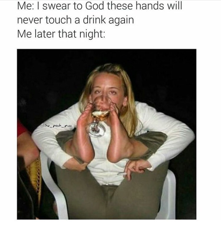 photo caption - Me I swear to God these hands will never touch a drink again Me later that night the_posh_puss
