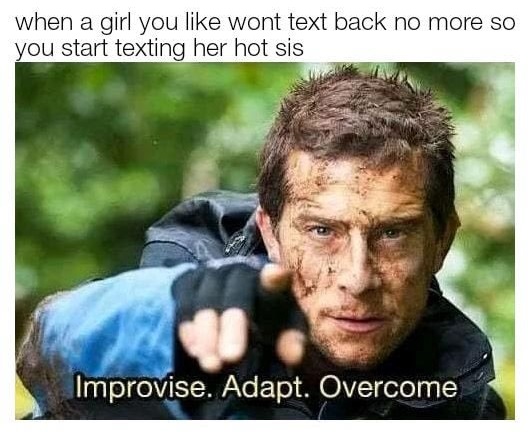 you find the perfect meme - when a girl you wont text back no more so you start texting her hot sis Improvise. Adapt. Overcome
