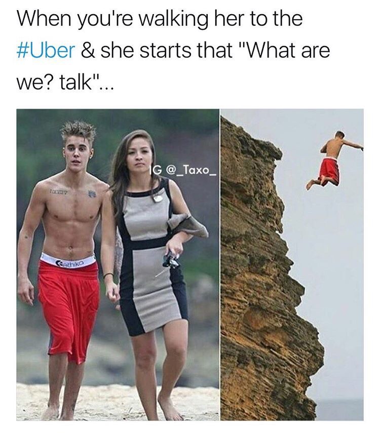 justin bieber cliff jump - When you're walking her to the & she starts that "What are we? talk"... Ig