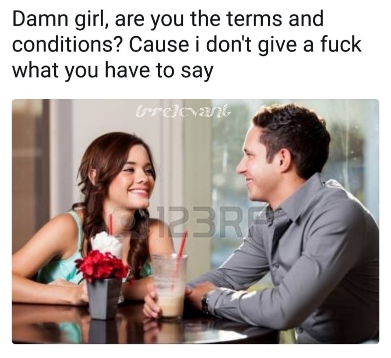 me trying to impress her memes - Damn girl, are you the terms and conditions? Cause i don't give a fuck what you have to say Orecvant 3123RF