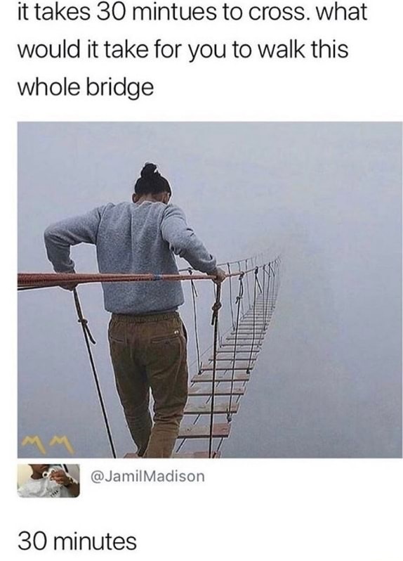 meme of a bridge that takes 30 minutes to cross