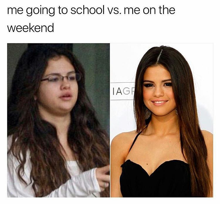 me at school vs me on the weekend - me going to school vs. me on the weekend Iagi