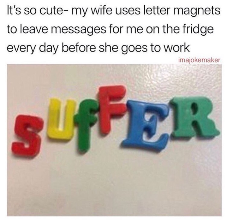 plastic - It's so cutemy wife uses letter magnets to leave messages for me on the fridge every day before she goes to work imajokemaker Upper