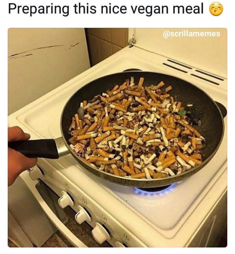 cigarettes in a pan - Preparing this nice vegan meal