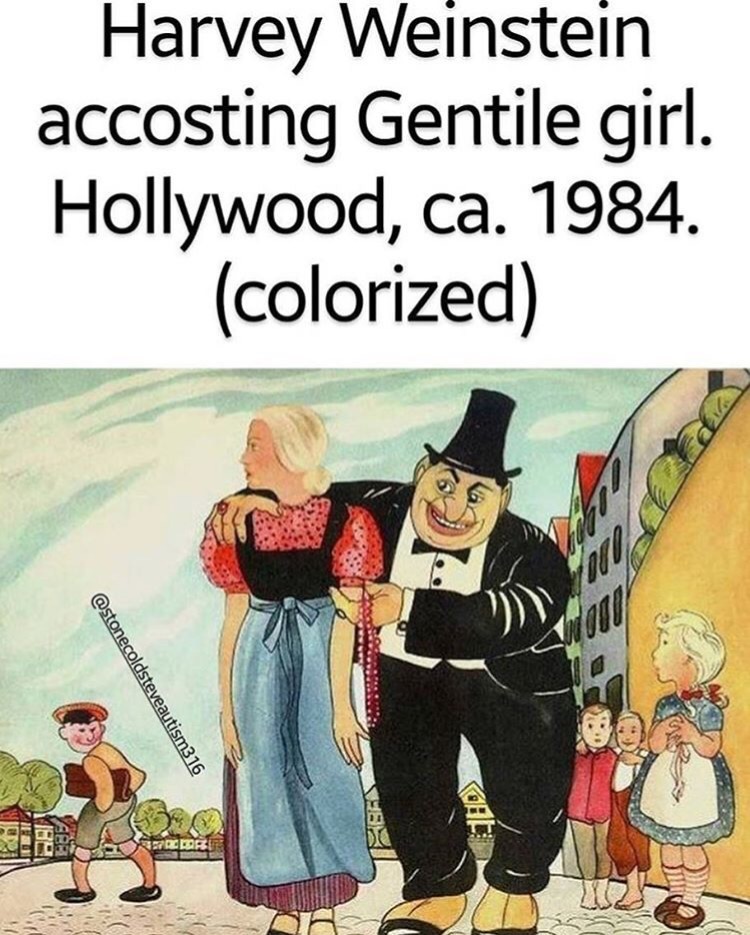 anti semitic propaganda - Harvey Weinstein accosting Gentile girl. | Hollywood, ca. 1984. colorized
