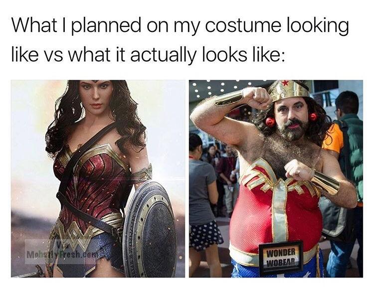 memes-  photo caption - What I planned on my costume looking vs what it actually looks Mohstly Fresh.com Wonder Wobear