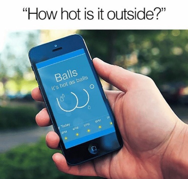 heatwave funny - "How hot is it outside?" Balls It's hot as balls Fm Today 8PM 4PM M