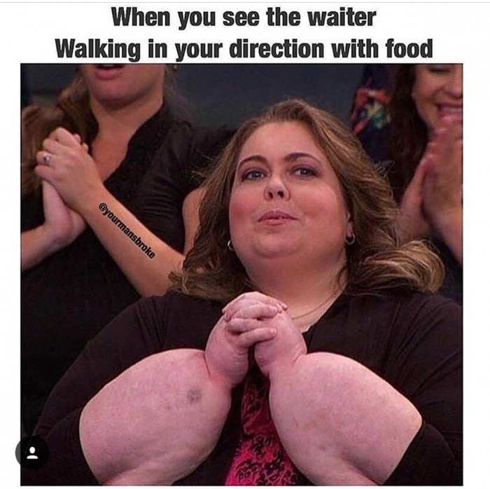 photo caption - When you see the waiter Walking in your direction with food