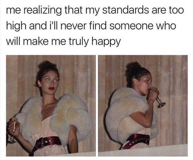 make me happy memes - me realizing that my standards are too high and i'll never find someone who will make me truly happy