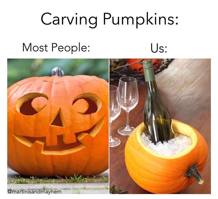Meme about carving pumpkins into a bucket to hold the ice and champagne