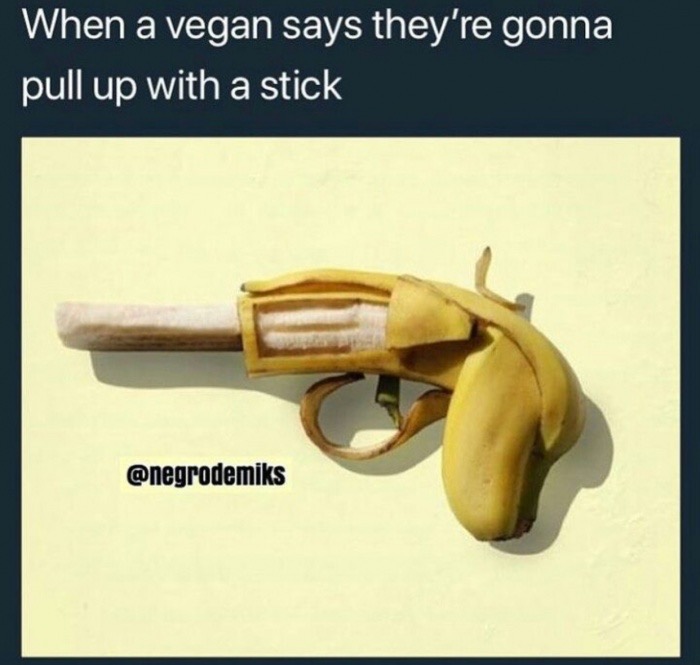 food guns - When a vegan says they're gonna pull up with a stick