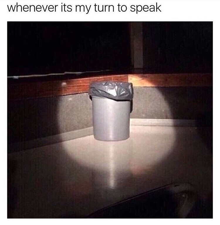 trash can meme - whenever its my turn to speak