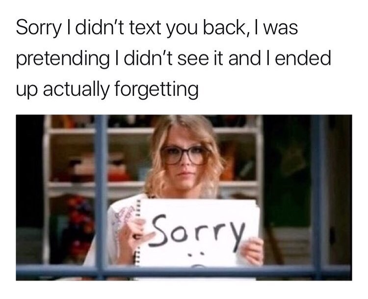 memes - swift you belong with me - Sorry I didn't text you back, I was pretending I didn't see it and I ended up actually forgetting Sorry