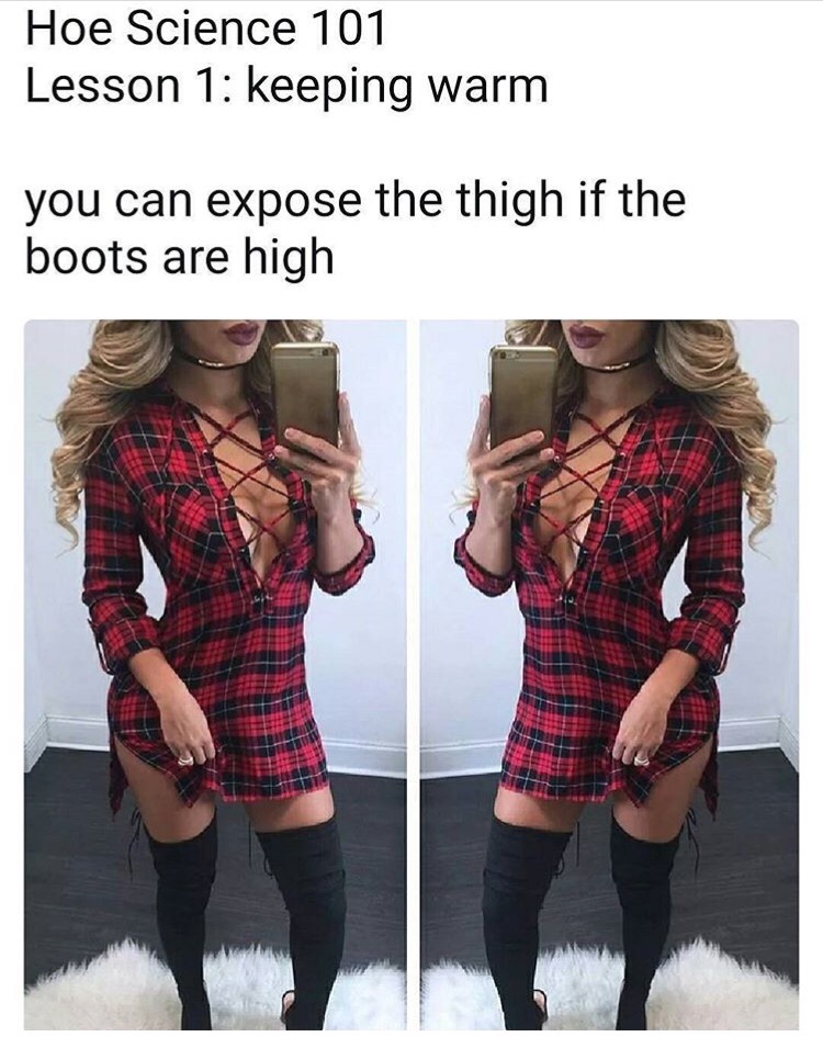 memes - Dress - Hoe Science 101 Lesson 1 keeping warm you can expose the thigh if the boots are high