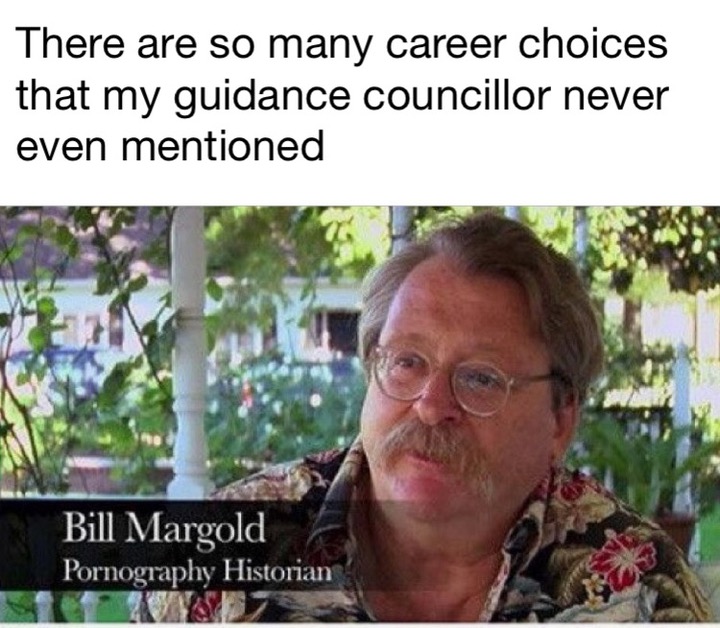 porn historian meme - There are so many career choices that my guidance councillor never even mentioned Bill Margold Pornography Historian