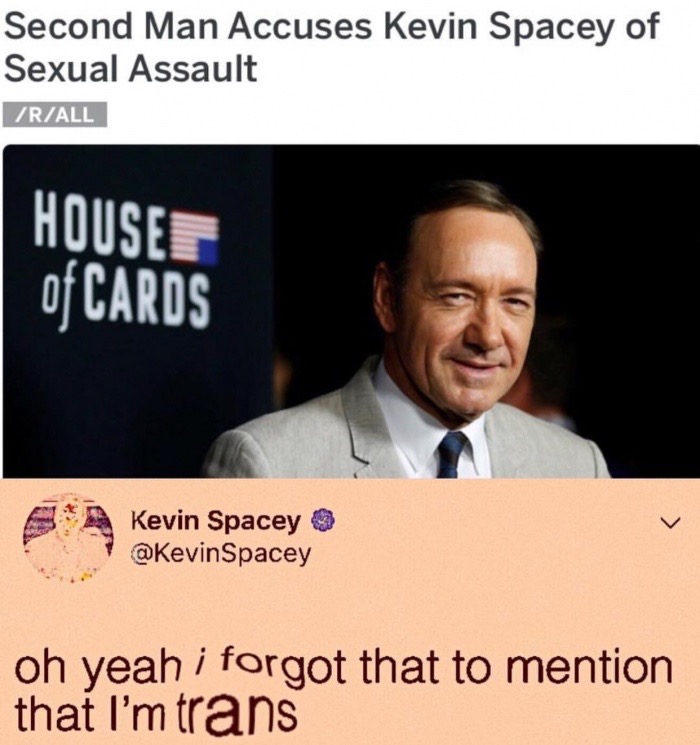 memes - presentation - Second Man Accuses Kevin Spacey of Sexual Assault 7RAll Houset of Cards G A Kevin Spacey Spacey oh yeah i forgot that to mention that I'm trans