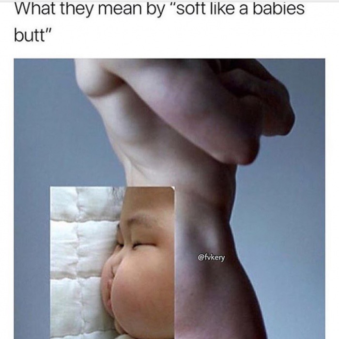 Sunday meme of a man's body photoshopped with a baby's face over the butt