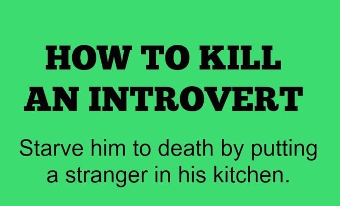 Sunday meme about introverts not going in the kitchen when there are strangers there