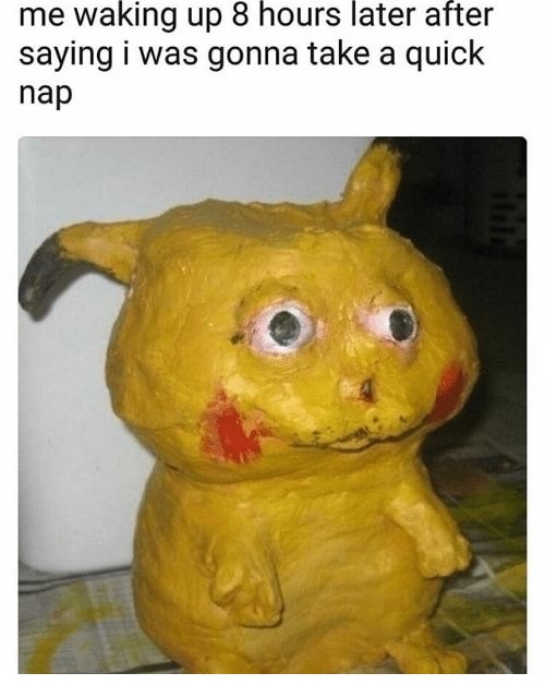 Sunday meme about accidentally falling asleep with cursed pic of Pikachu
