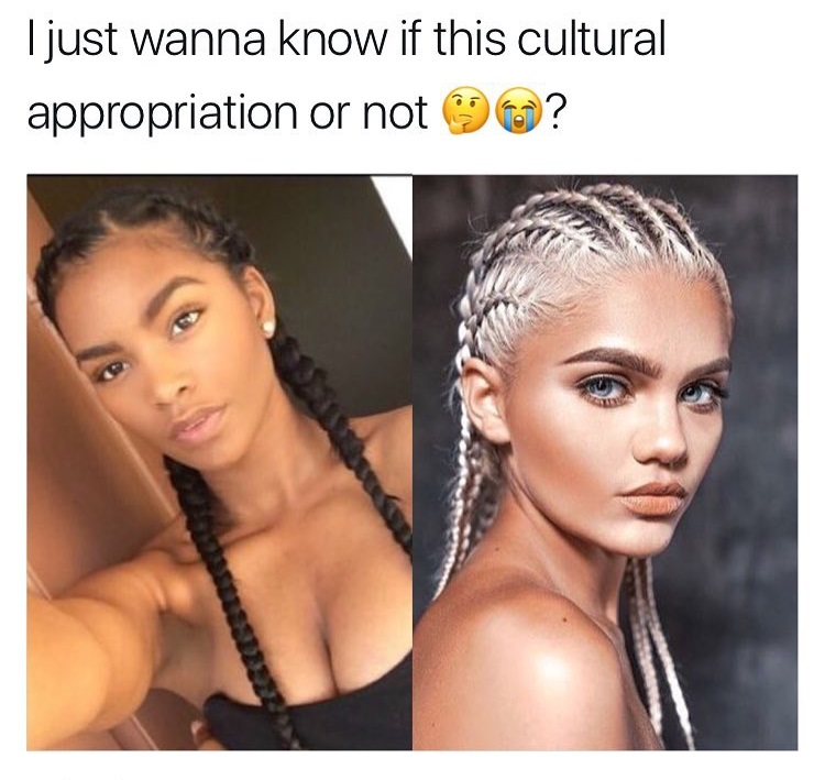 Sunday meme asking if cornrows are cultural appropriation