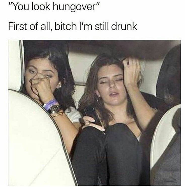 Sunday meme about being drunk with pic of Kendall and Kylie