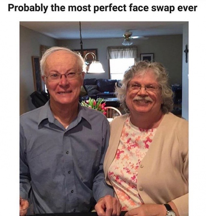 grandparent meme - Probably the most perfect face swap ever