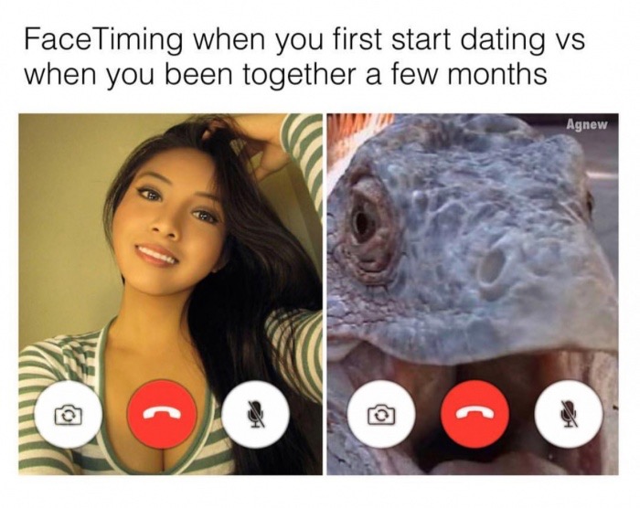 photo caption - FaceTiming when you first start dating vs when you been together a few months Agnew