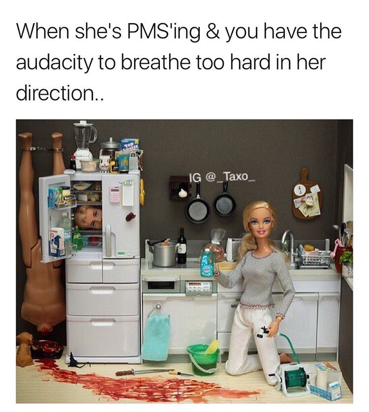 barbie kills ken - When she's Pms'ing & you have the audacity to breathe too hard in her direction.. Ig