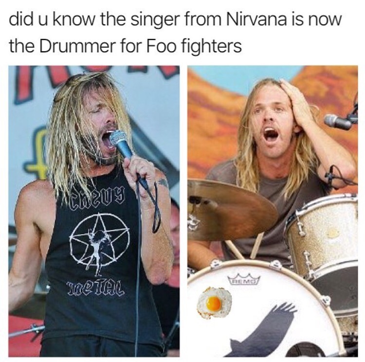 photo caption - did u know the singer from Nirvana is now the Drummer for Foo fighters AC2Ug