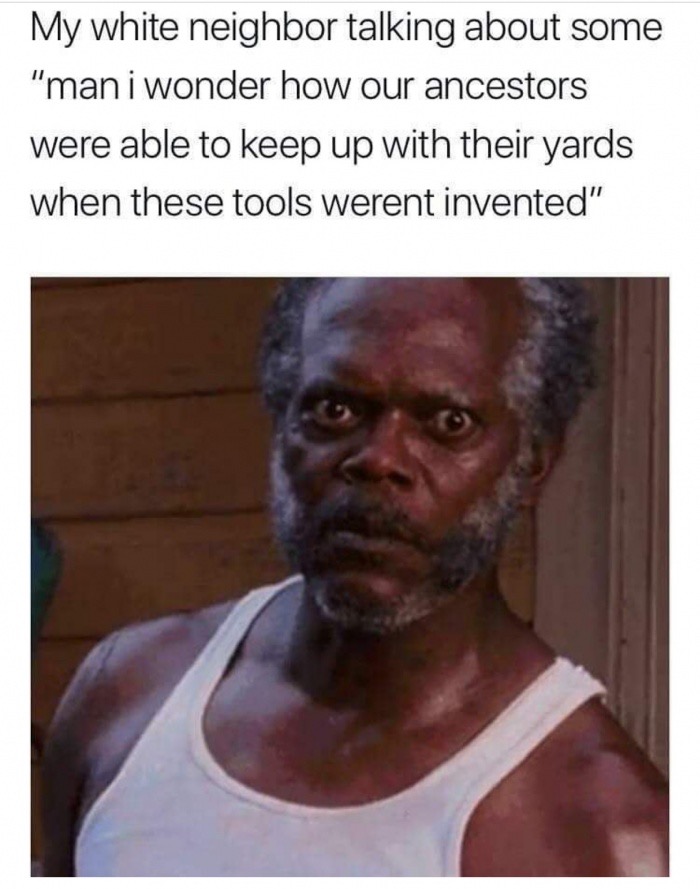 samuel l jackson black snake - My white neighbor talking about some "man i wonder how our ancestors were able to keep up with their yards when these tools werent invented"