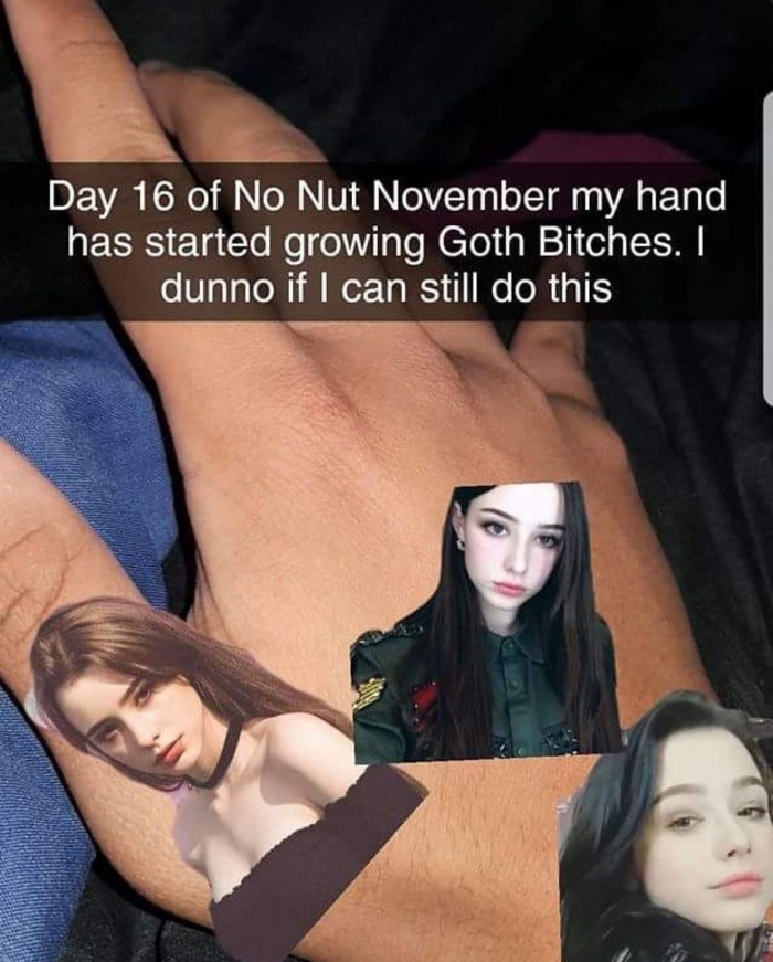 goth bitches - Day 16 of No Nut November my hand has started growing Goth Bitches. I dunno if I can still do this