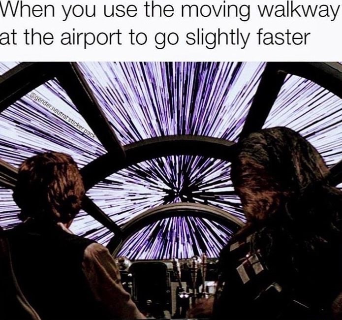 meme stream - hyperspace drive - When you use the moving walkway at the airport to go slightly faster neutrat sticker pack