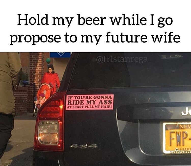 memes - vehicle registration plate - Hold my beer while I go propose to my future wife If You'Re Gonna Ride My Ass At Least Pull My Hair! Nev Cwd Empi sanson
