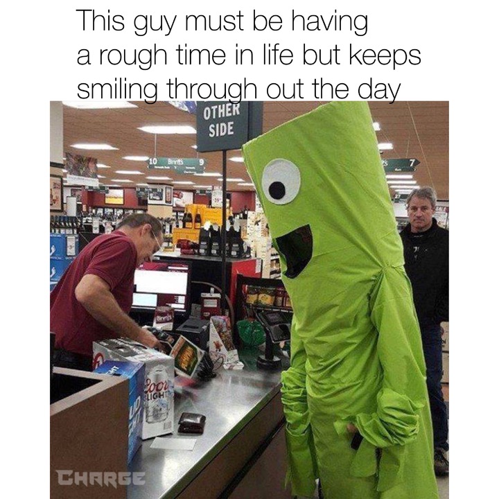 dank meme supermarket - This guy must be having a rough time in life but keeps smiling through out the day Othek Side Charge