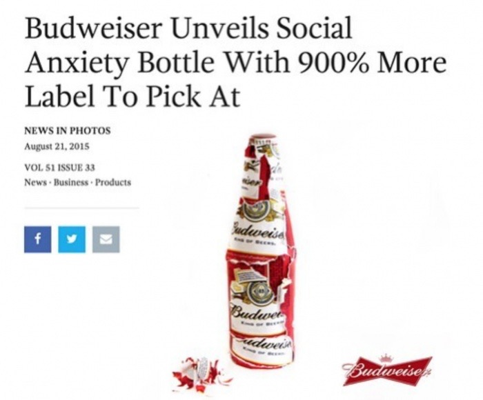memes - budweiser social anxiety bottle - Budweiser Unveils Social Anxiety Bottle With 900% More Label To Pick At News In Photos Vol 51 Issue 33 News Business Products dweca Budweise