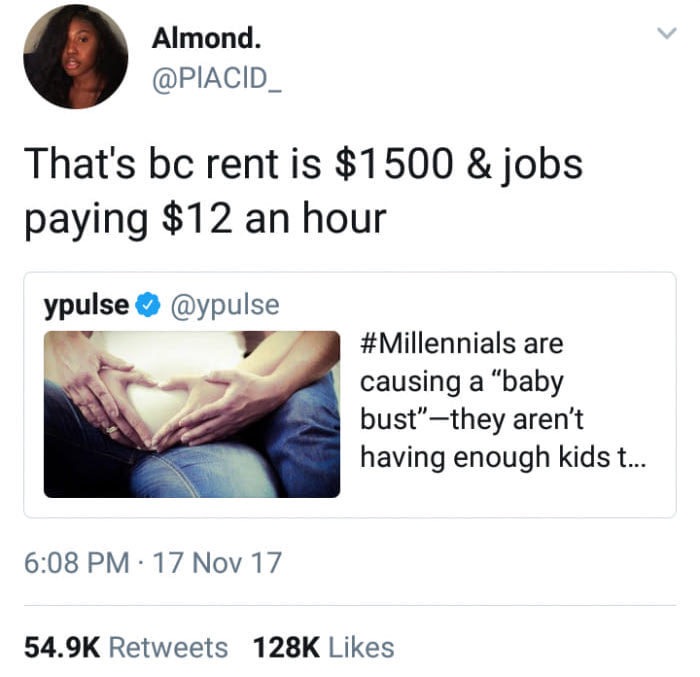 dank meme arm - Almond. That's bc rent is $1500 & jobs paying $12 an hour ypulse are causing a "baby bust"they aren't having enough kids t... 17 Nov 17