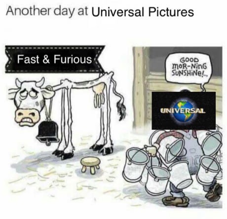 webcomic joking that Universal Studios is over milking Fast and Furious