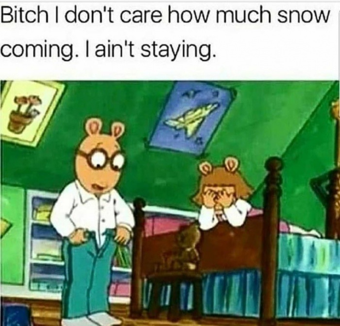 meme about not staying even if she say it gonna snow