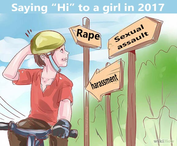 cartoon - Saying Hi" to a girl in 2017 Rape Sexual assault harassment titanmamum2 wikiHoy