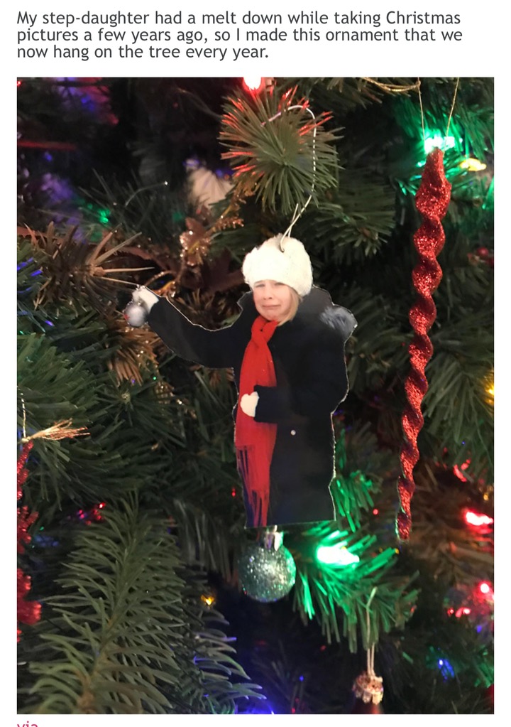 christmas tree - My stepdaughter had a melt down while taking Christmas pictures a few years ago, so I made this ornament that we now hang on the tree every year.