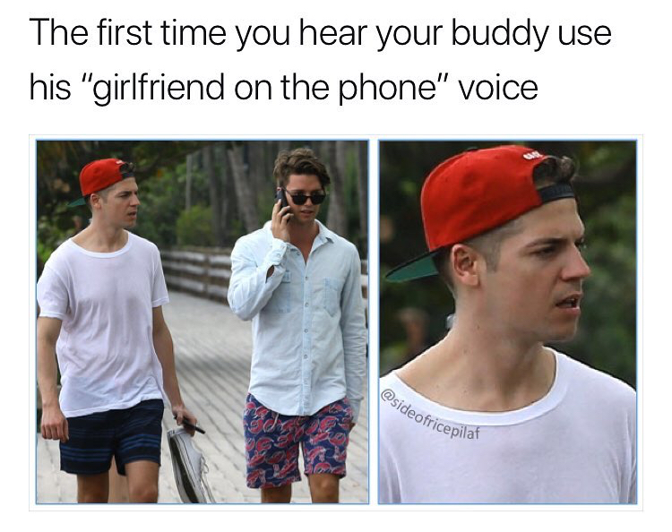 savage meme of looking at your bro after hearing his Girlfriend on the phone voice