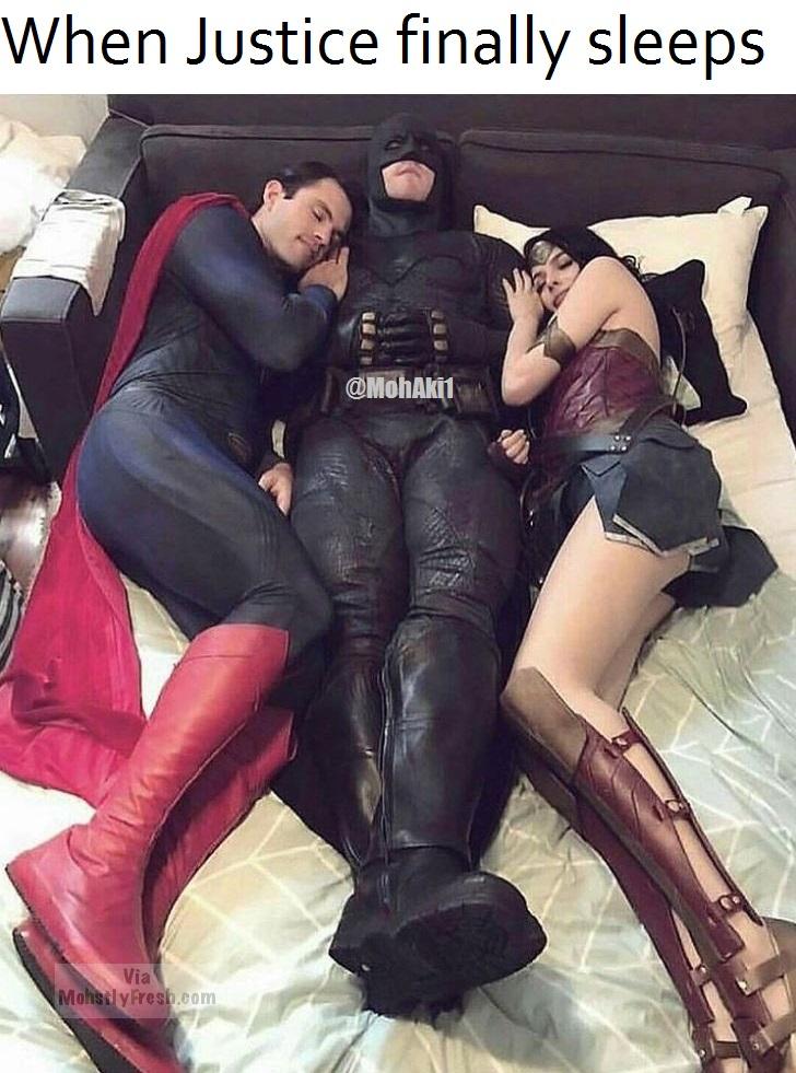 Savage meme of Batman in the middle with Superman and Wonderwoman at his sides