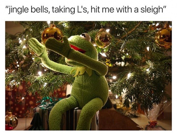 christmas finals meme - "Jingle bells, taking L's, hit me with a sleigh"