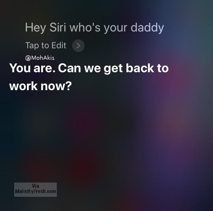 meme stream - atmosphere - Hey Siri who's your daddy Tap to Edit > You are. Can we get back to work now? Via MohstlyFresh.com