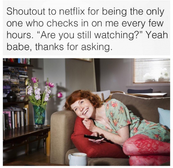 meme stream - Film - Shoutout to netflix for being the only one who checks in on me every few hours. Are you still watching?" Yeah babe, thanks for asking.