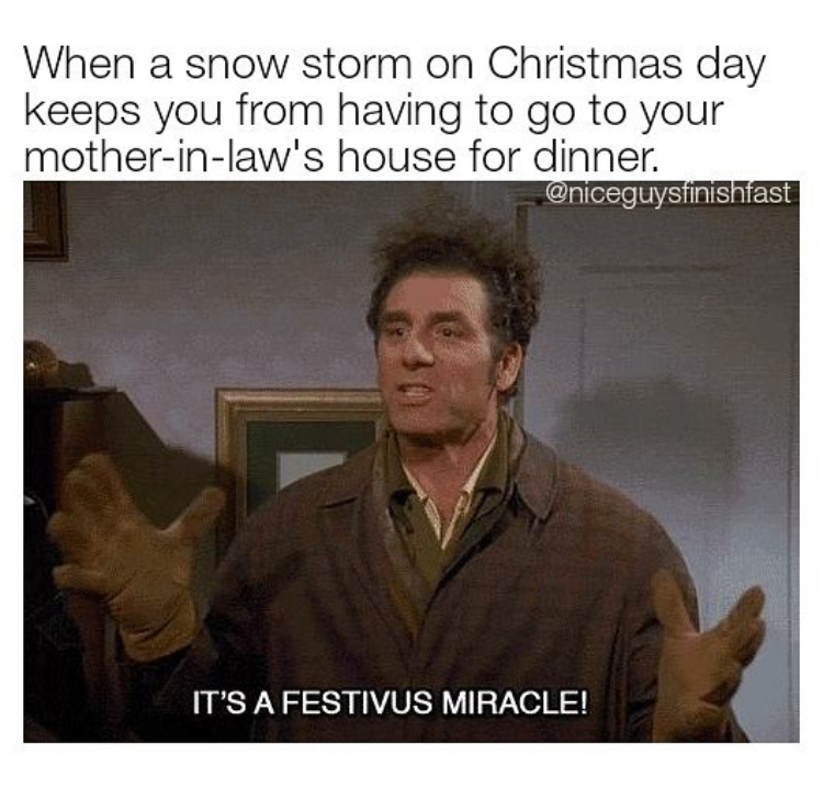 festivus miracle - When a snow storm on Christmas day keeps you from having to go to your motherinlaw's house for dinner. It'S A Festivus Miracle!